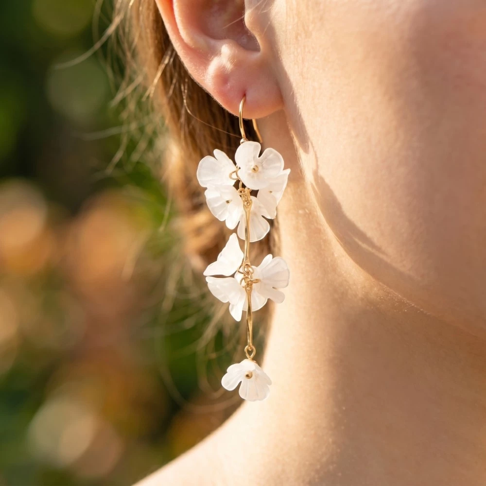 Acrylic Flower And Bars Dangle Earrings