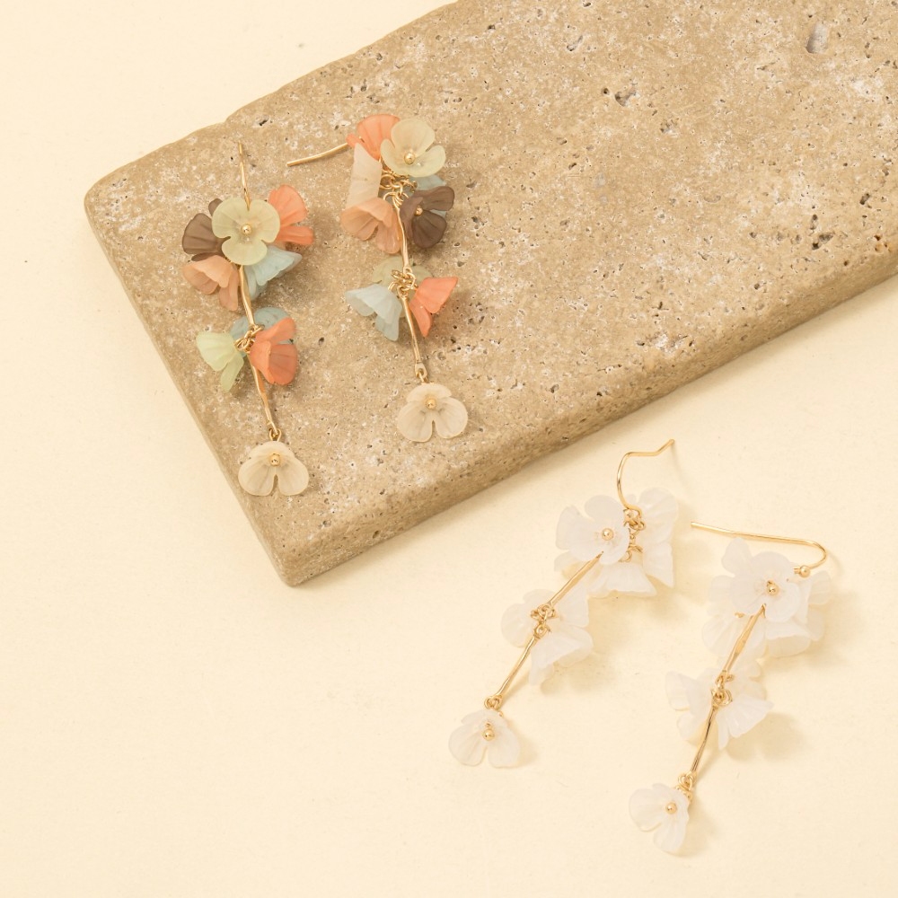 Acrylic Flower And Bars Dangle Earrings