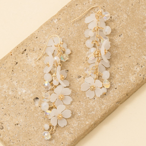 Flowers And Faceted Beads Dangle Chain Earrings