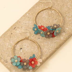 Floral Accent Hoop Dangle Earrings