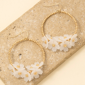 Floral Accent Hoop Dangle Earrings