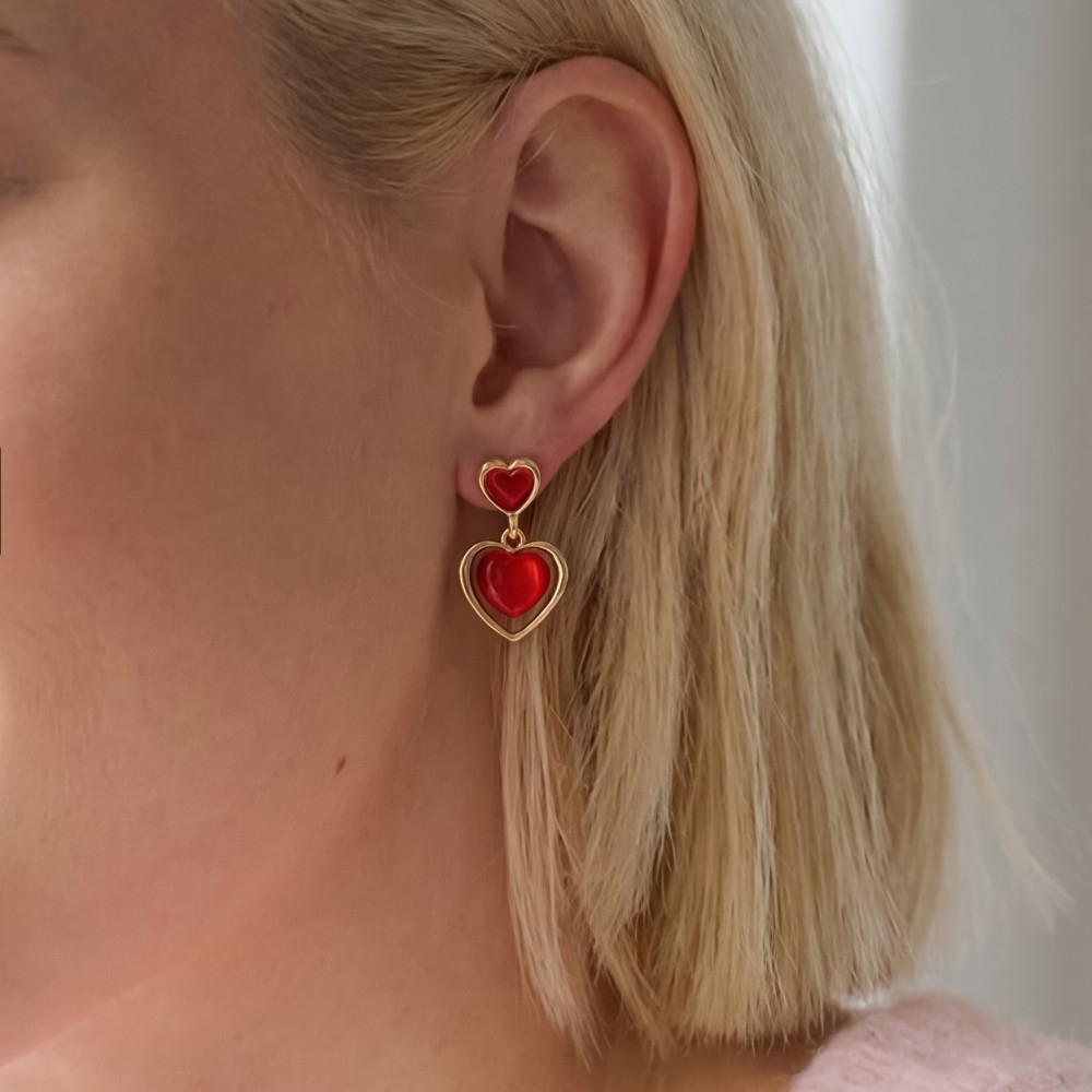 Marble Resin Tiered Heart Dangle Earrings