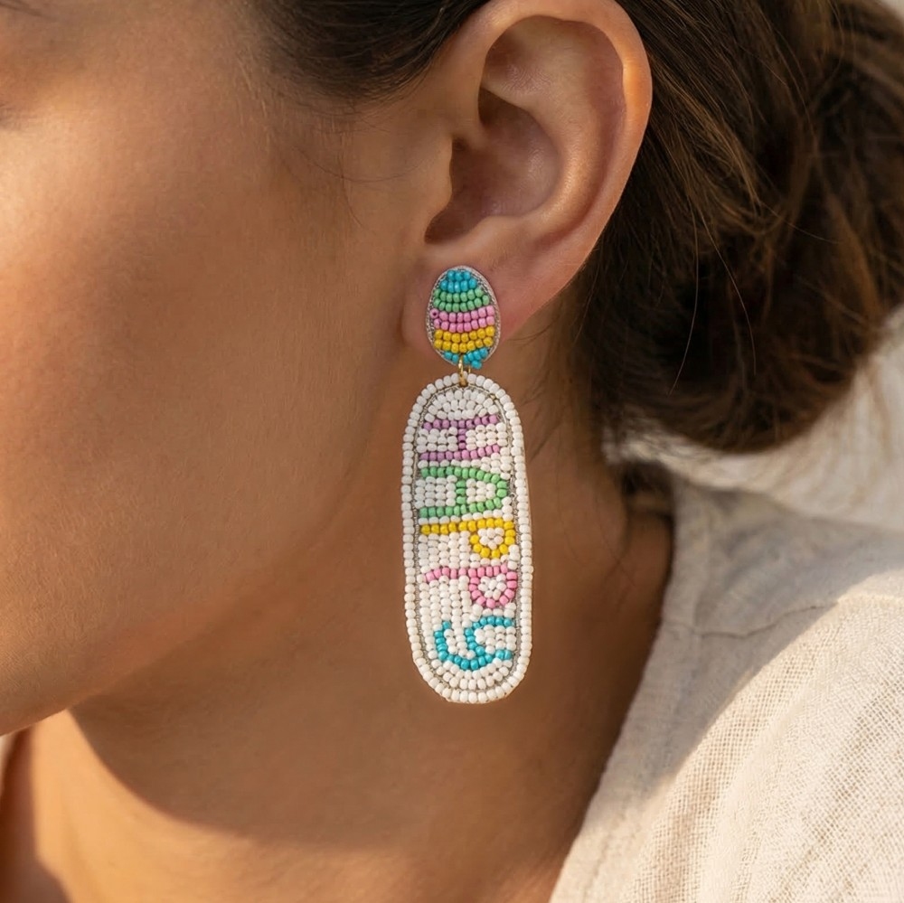 Seed Beaded Happy Easter Earrings
