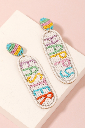 Seed Beaded Happy Easter Earrings