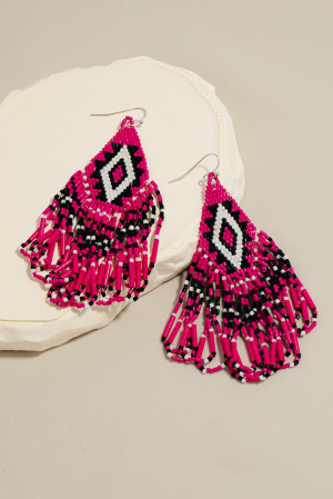 Triangular Boho Seed Beaded Fringe Dangle Earrings