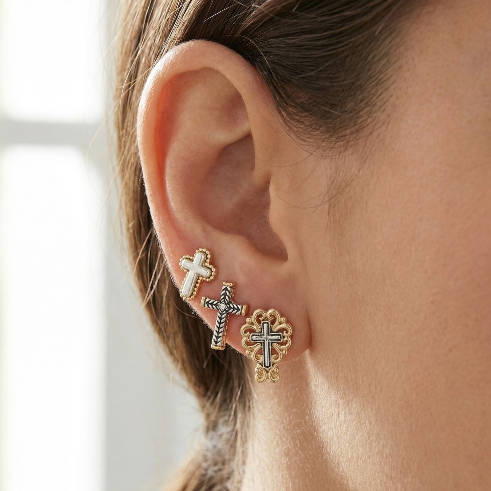 Assorted Intricate Cross Stud Earrings Set