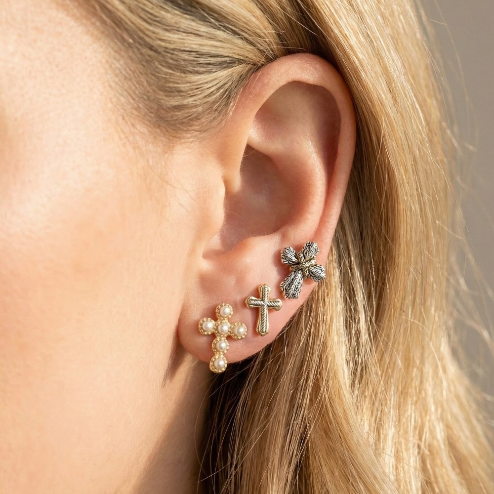 Mixed Intricate Cross Stud Earrings Set