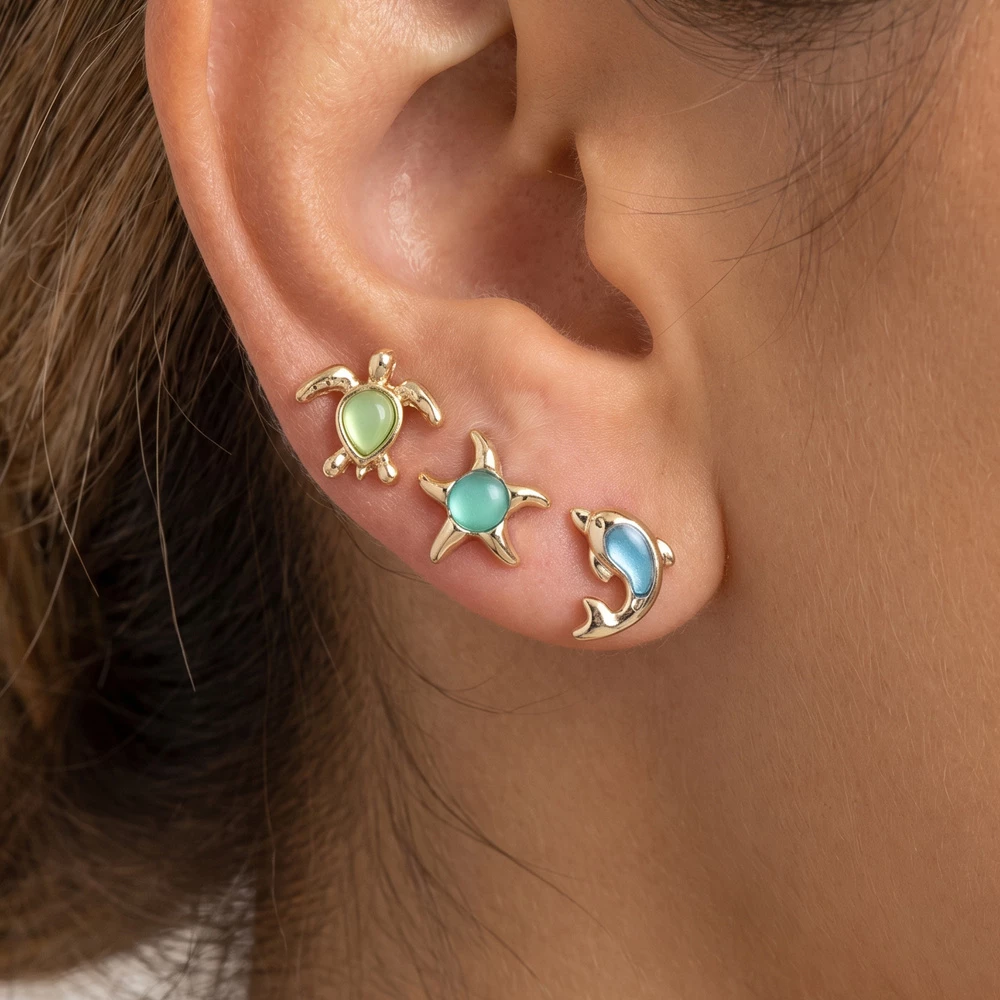 Turtle Starfish Dolphin Stud Earrings Set