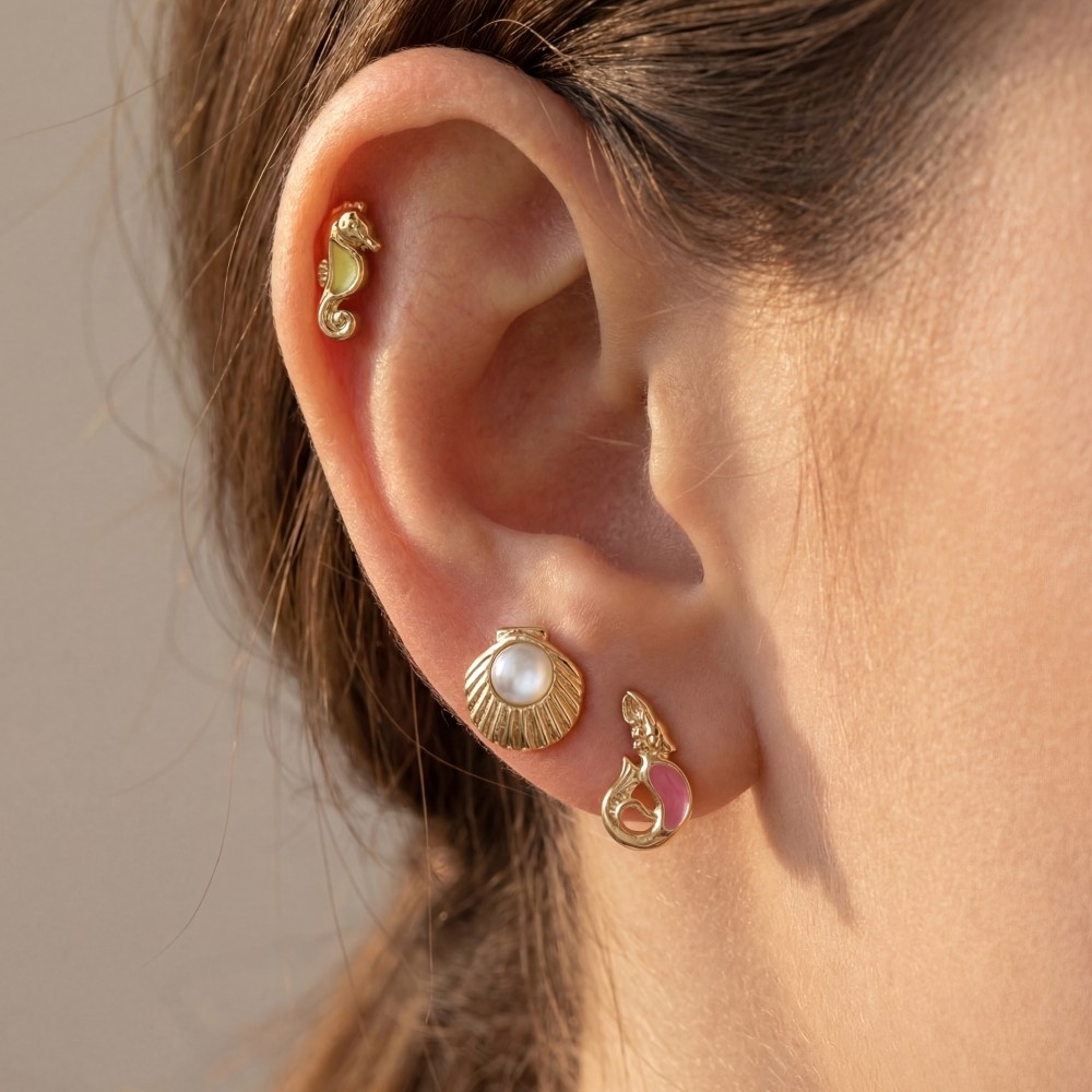 Seahorse Shell Mermaid Stud Earrings Set