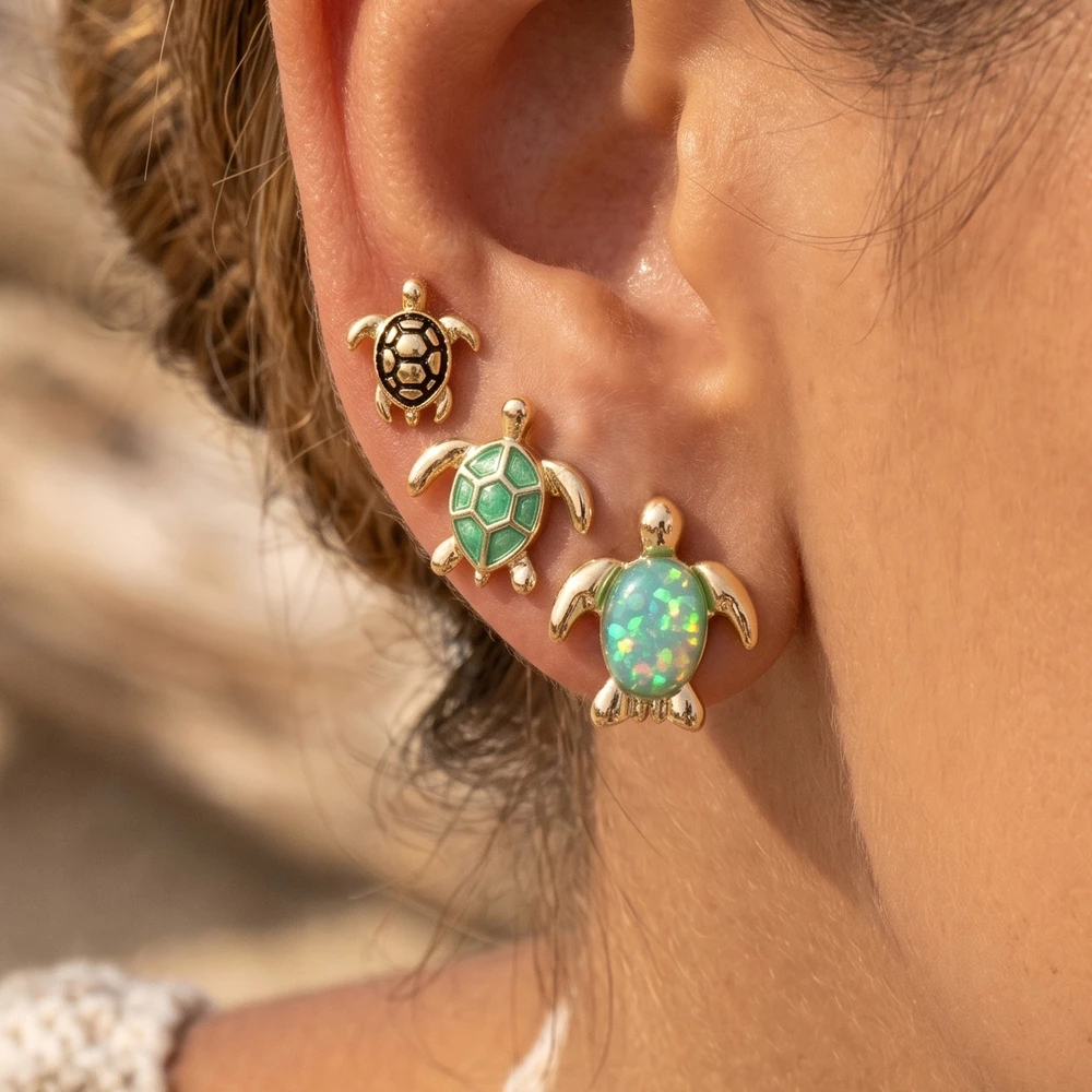 Turtle Stud Earrings Set Of Three