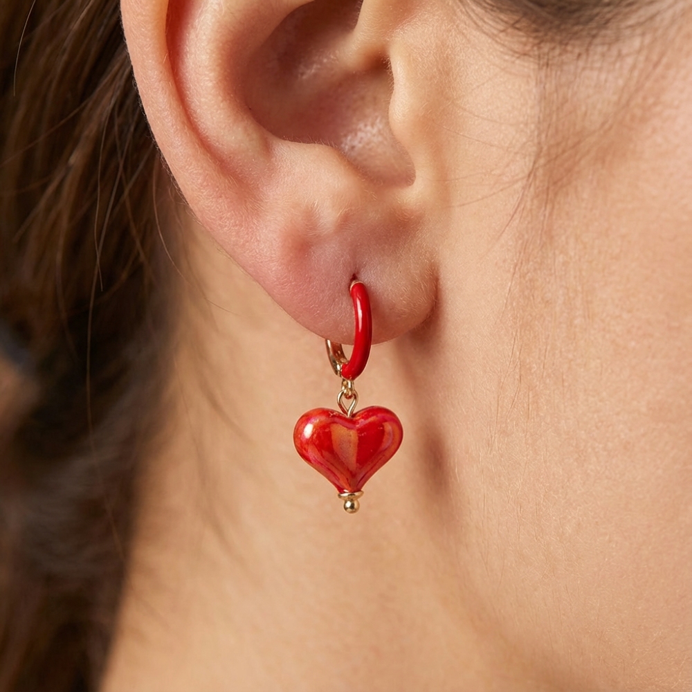 Iridescent Heart Charm Hoop Earrings
