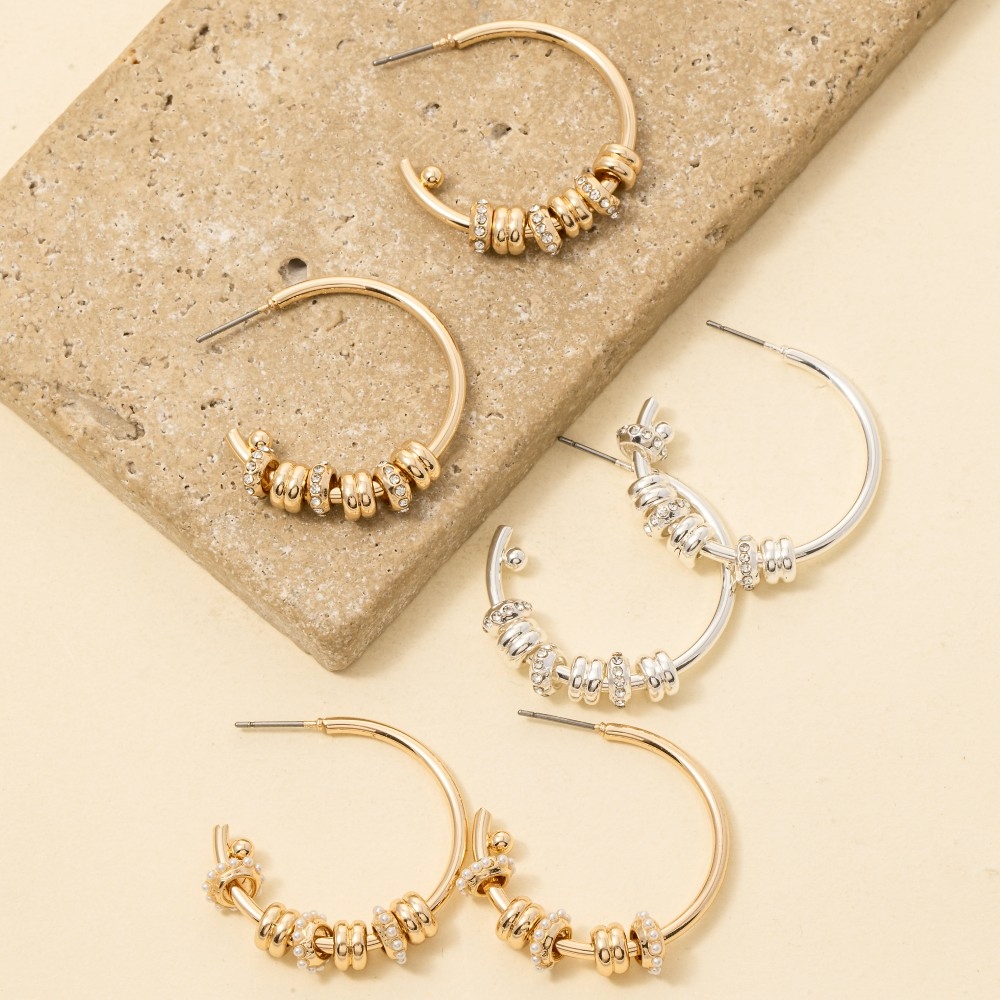 Mixed Pearl Stud Ring Charms Hoop Earrings