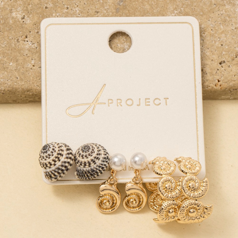 Three Pair Sealife Seashell Earrings Set