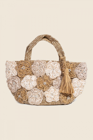Intricate Floral Jute Knit Tote Bag