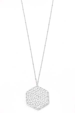 Pearly Bead Hexagon Pendant Necklace