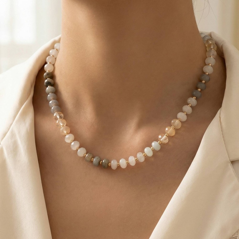 Round Stone Beaded Necklace