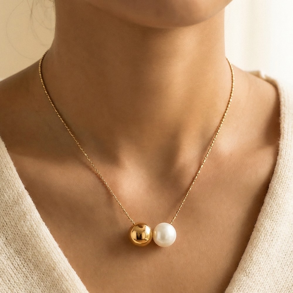 Pearl And Metallic Bead Charm Chain Necklace