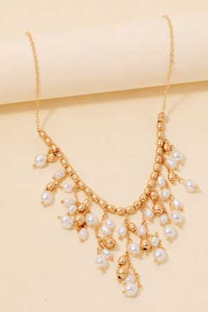 Cluster Pearl And Metallic Beads Statement Chain Necklace