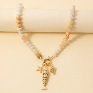 Mixed Sea Life Pendants Semi Precious Stone Beaded Necklace