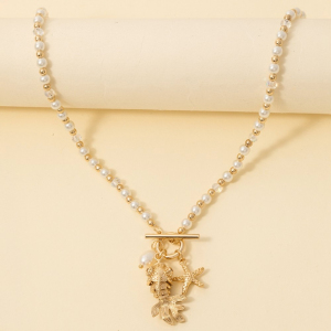 Mixed Sea Life Pendants Toggle Chain Pearl Beaded Necklace