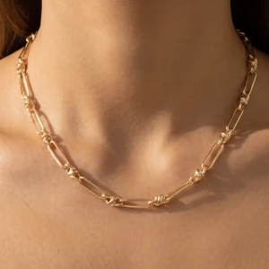 Mixed Paperclip Link Knot Chain Necklace