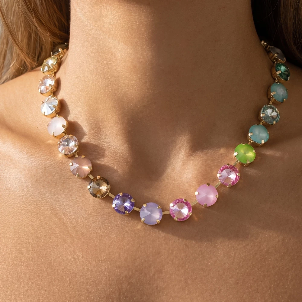 Vintage Inspired Pastel Crystal Collar Necklace