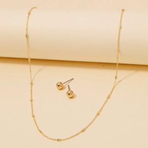 Gold Dipped Mini Bar Station Chain Necklace Set