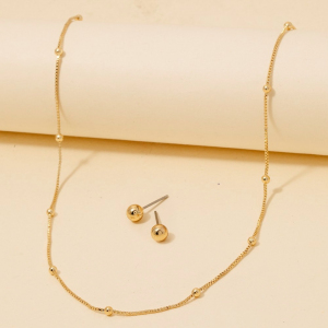 Gold Dipped Station Beads Dainty Box Chain Necklace Set