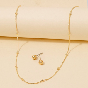 Gold Dipped Station Beads Dainty Rope Chain Necklace Set