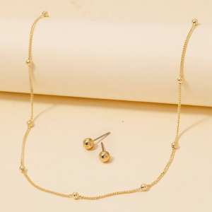 Gold Dipped Station Beads Dainty Chain Necklace Set