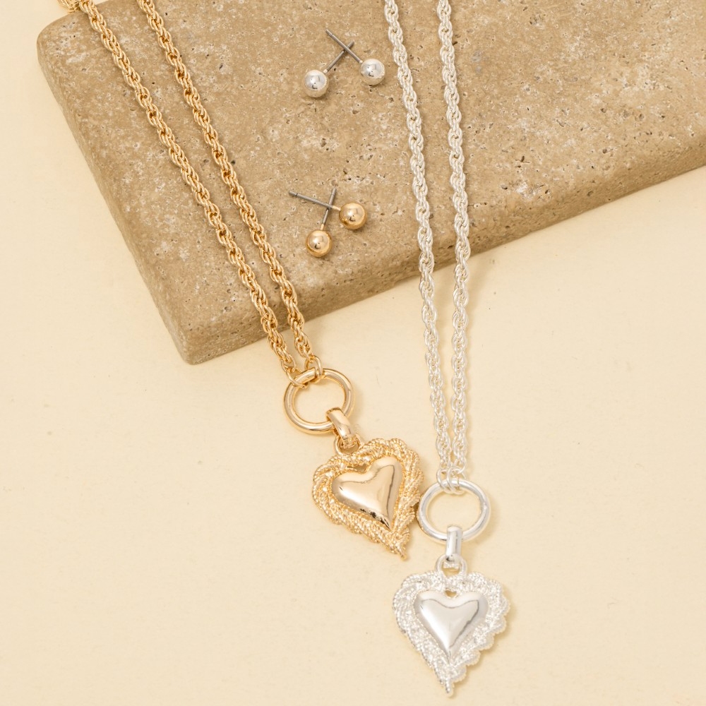 Heart Pendant Rope Chain Necklace Set