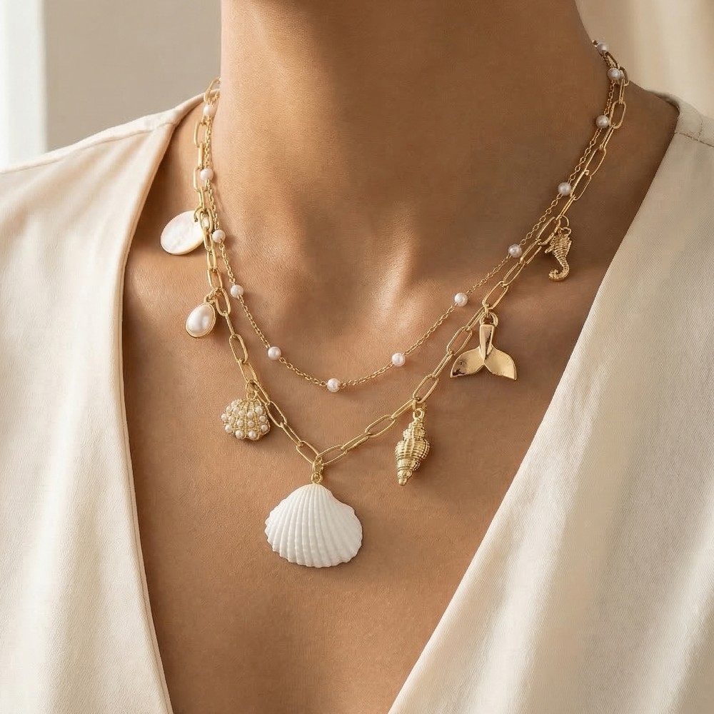 Mixed Sea Life Charms Chain Necklace Set