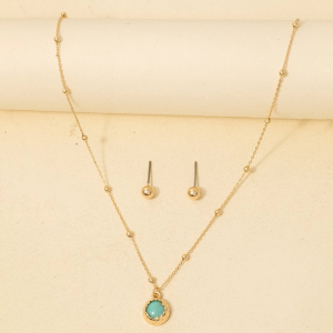 Metallic Set Stone Pendant Necklace Set