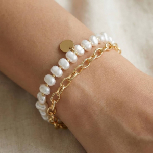 Coin Charm Pearl Beads And Chain Layered Bracelet