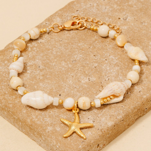 Starfish Pendant And Conch Shell Beaded Bracelet