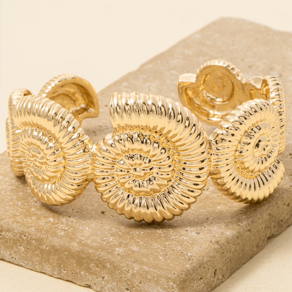 Metallic Nautilus Sea Shell Link Cuff Bracelet