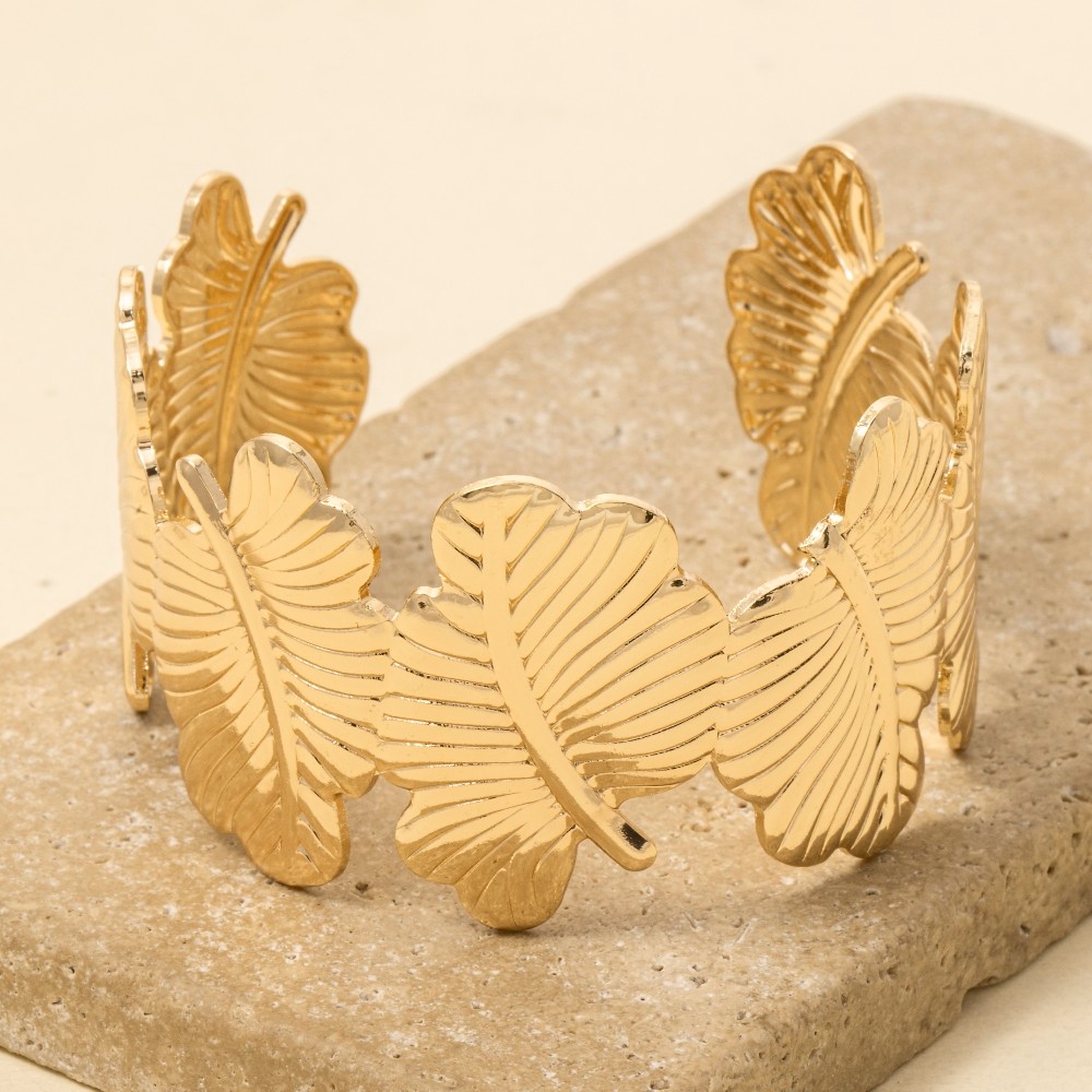 Metallic Leaf Link Cuff Bracelet