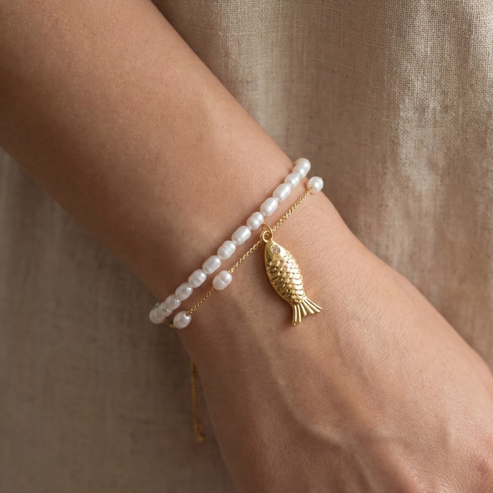 Fish Charm Pearly Beaded Bracelet