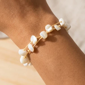 Shell Pebble Cord Adjustable Bracelet