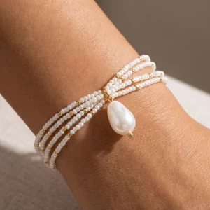 Seed Bead Wrap Bracelet With Baroque Pearl Drop