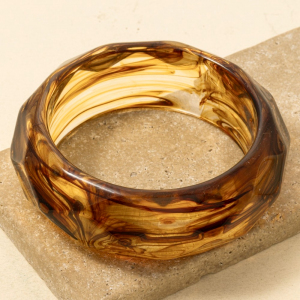 Faceted Light Amber Resin Bangle Bracelet