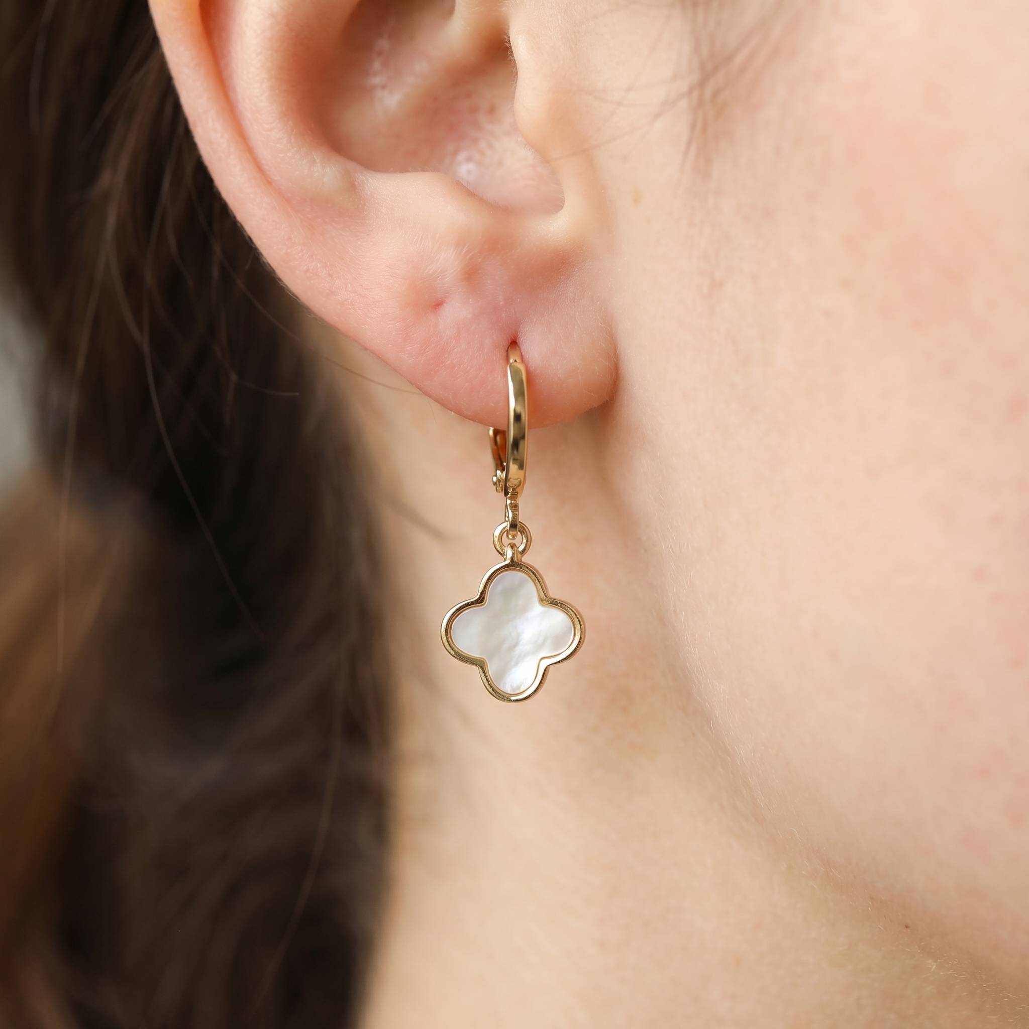 Gold Dipped Clover Charm Dangle Earrings