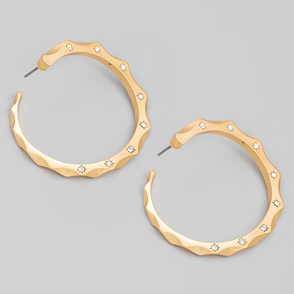 Wavy Round Studded Hoop Earrings