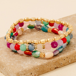 Stone And Metallic Beaded Bracelet Set