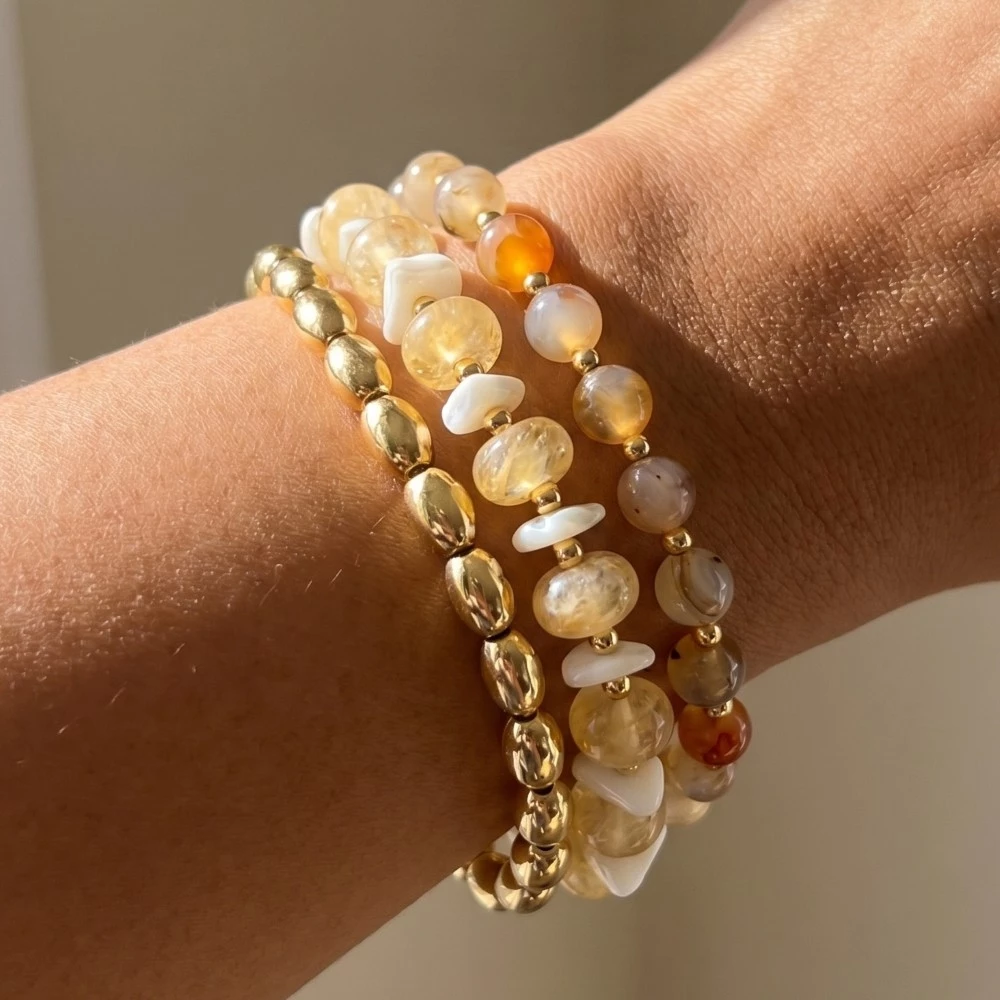 Stone And Metallic Beaded Bracelet Set