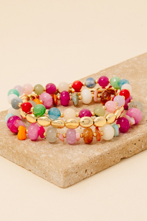 Stone And Metallic Beaded Bracelet Set