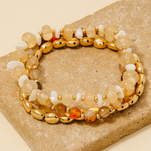 Stone And Metallic Beaded Bracelet Set