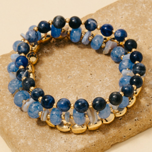 Stone And Metallic Beaded Bracelet Set