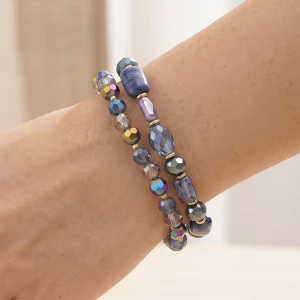 Faceted Crystal And Stone Bead Stretch Bracelet Set