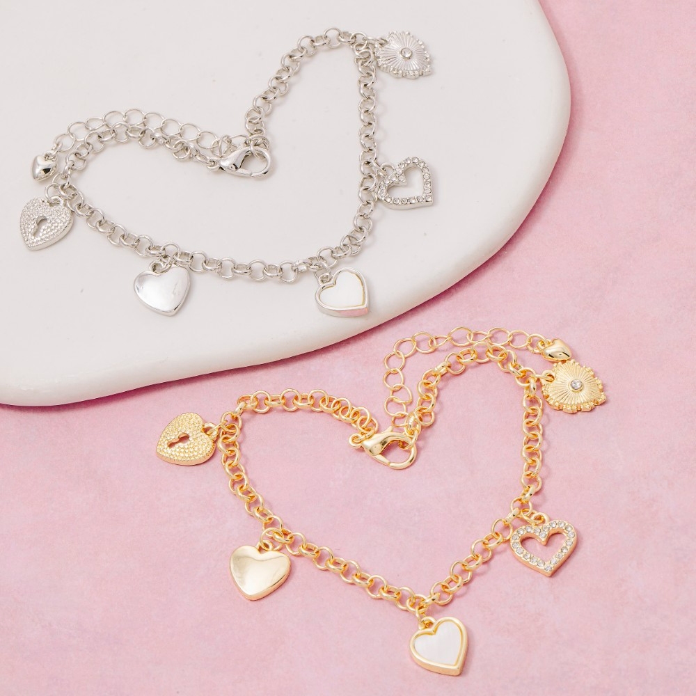 Assorted Heart Charms Chain Bracelet